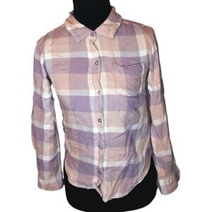 Japna Girls Plaid Button-Up Shirt Size 10 Mauve Purple Blush Rayon Long Sleeve